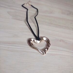 Urban Outfitters Heart Gold Pendant Black Thread Necklace